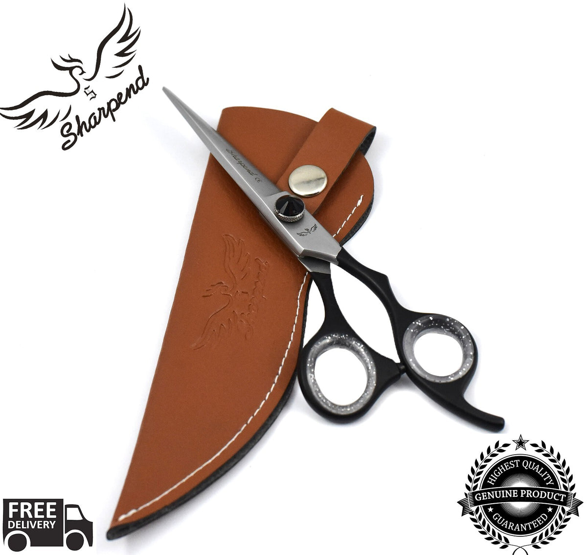 Professional 6-inch Hair Cutting Scissors Shears for Barbers & Hairdressers - Black & Sand Finish