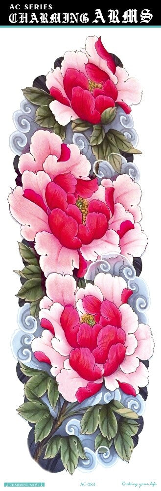 Full Arm Temporary Tattoos Set - Peony Flower Sleeve Stickers, 18 Inches