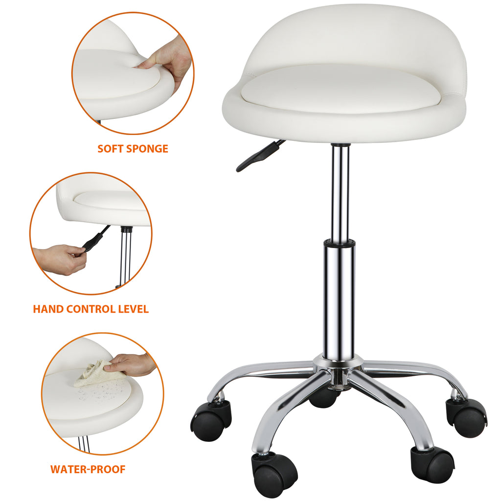 Adjustable Hydraulic Swivel Salon Stool with Backrest - White