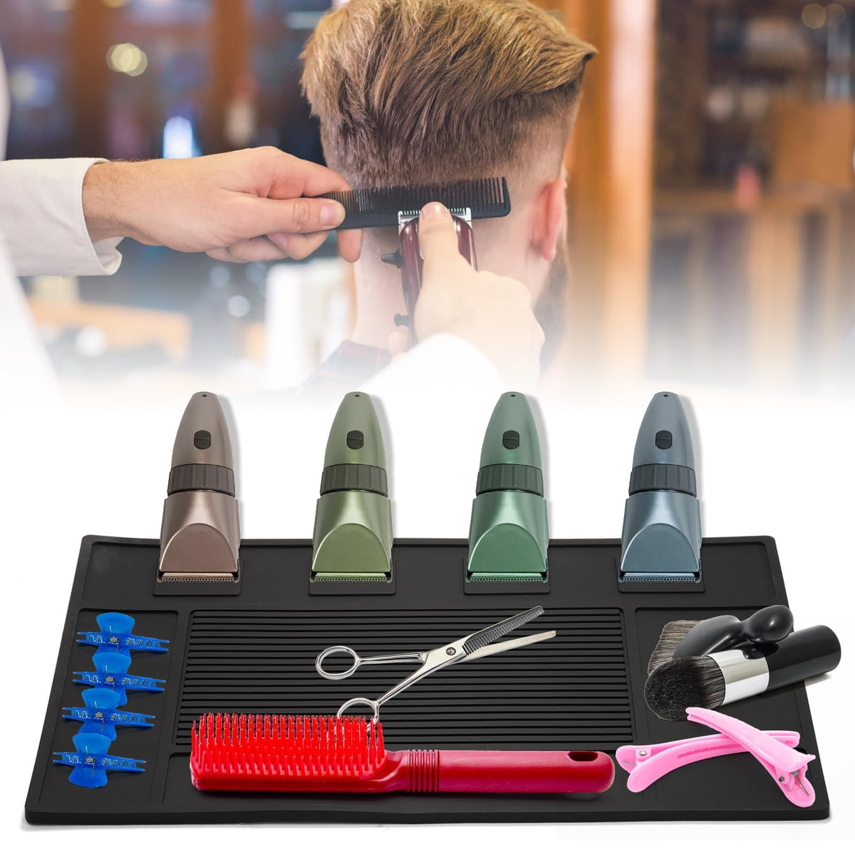 Magnetic Barber Mat Organizer 17.7x11.8 Inches for Salon Tools Black