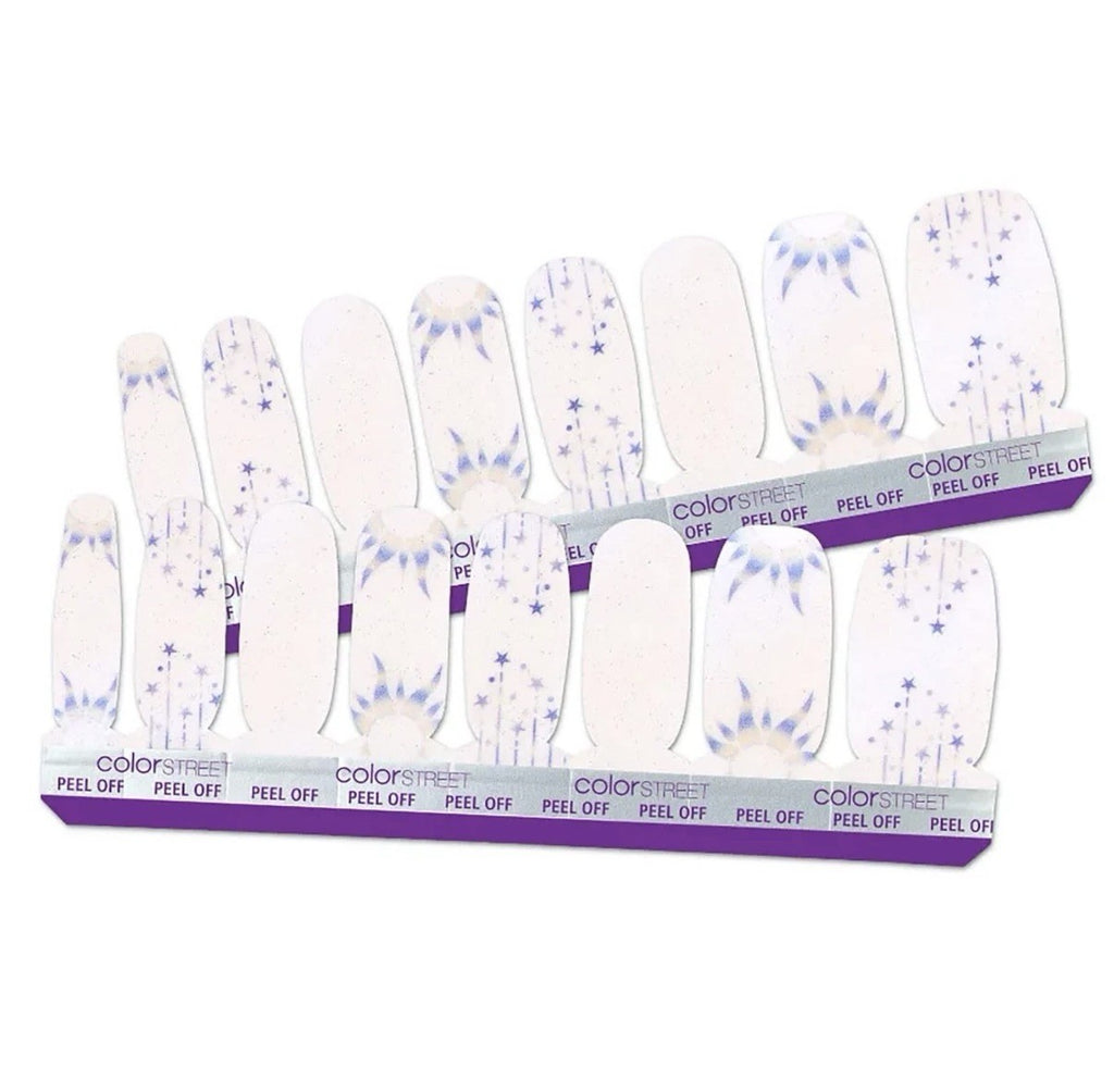 Nail Polish Strips Into The Cosmos White & Purple Sun Star Design