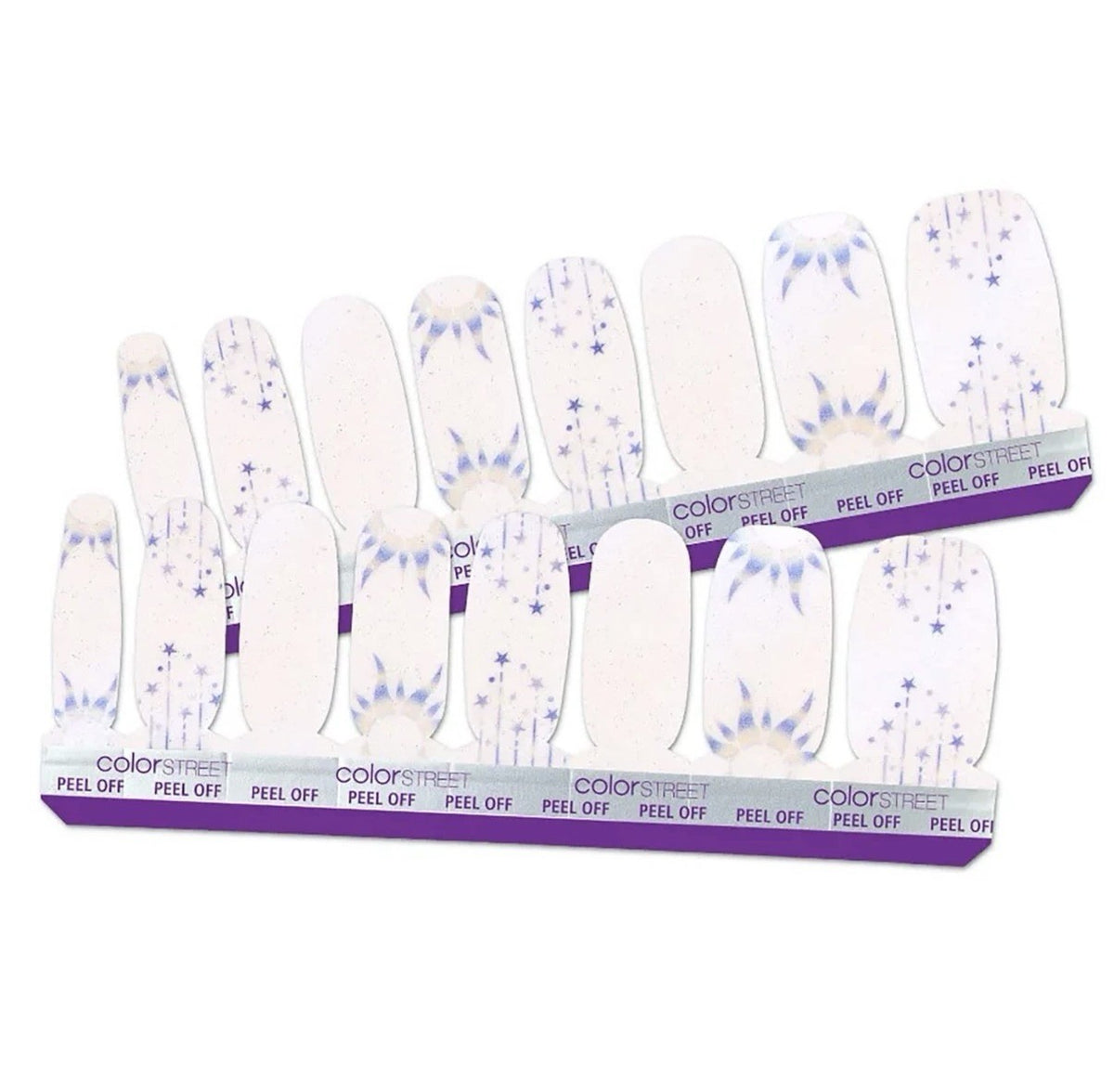 Nail Polish Strips Into The Cosmos White & Purple Sun Star Design