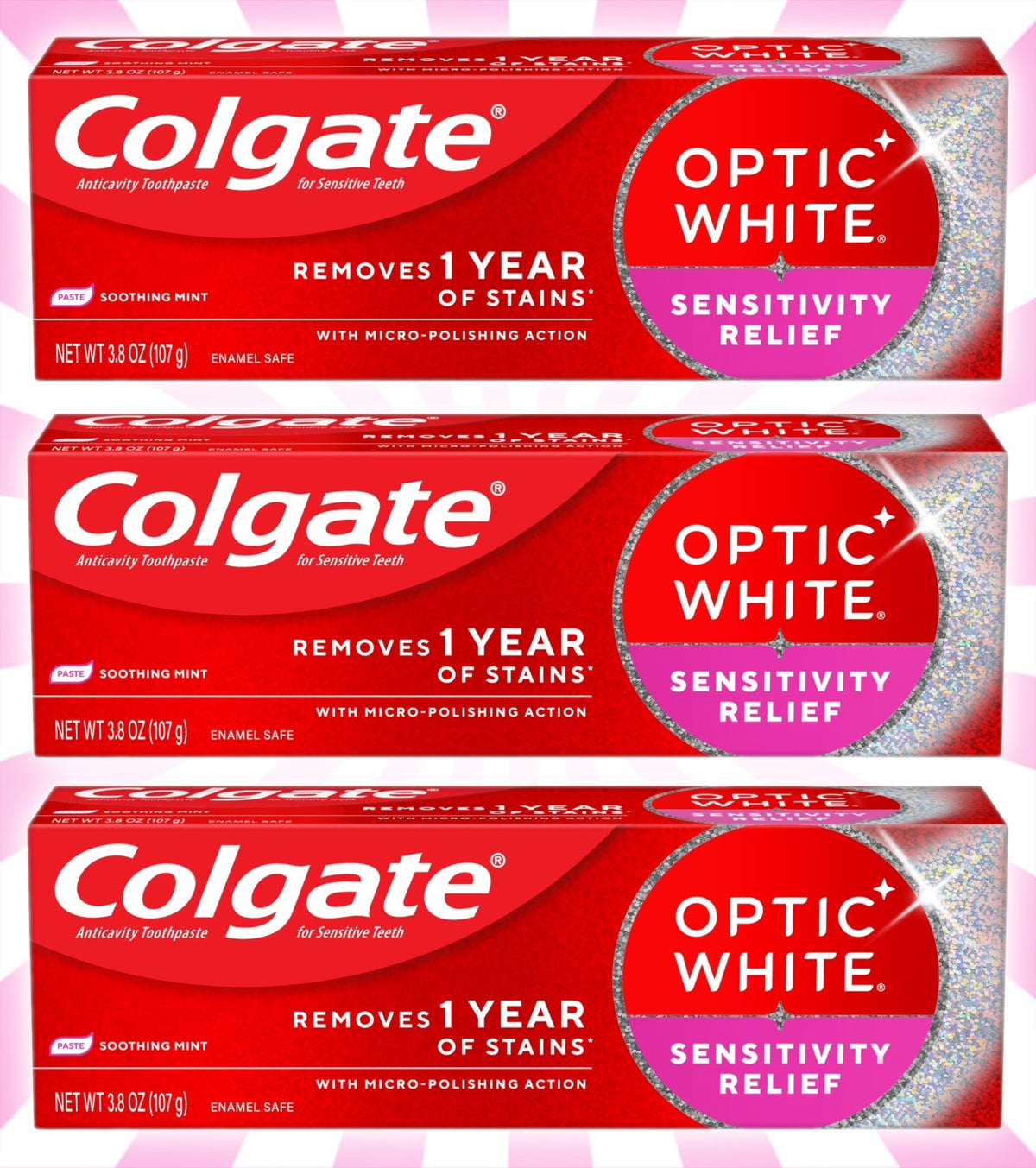Colgate Optic White Sensitivity Relief Toothpaste 3.8 OZ - Whitens & Soothes Sensitive Teeth