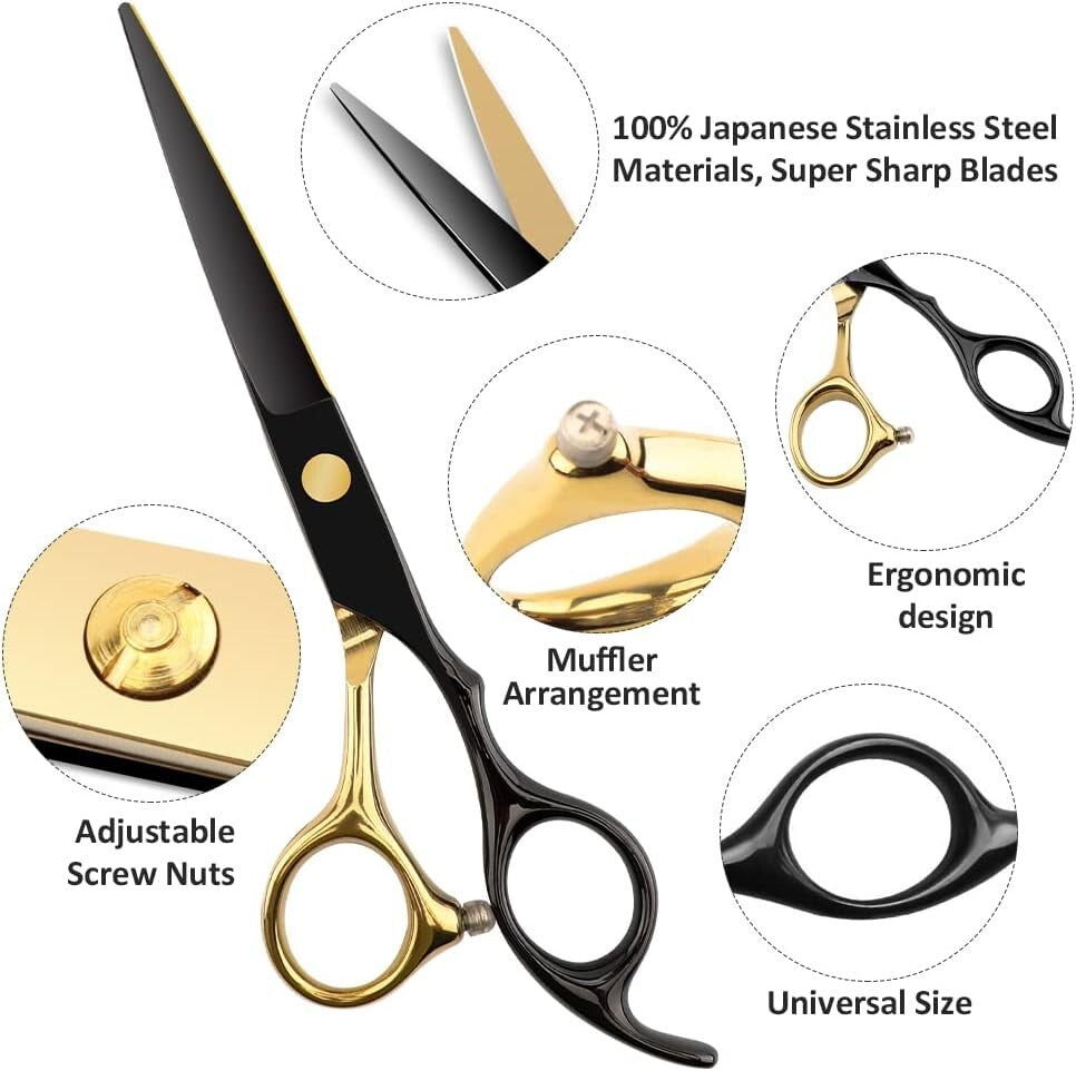 Professional Hairdressing Scissors 6.7 Inch with Leather Case - Salon & Barber Use