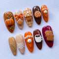 Autumn 3D Handmade Nail Art Set | Fall Dessert Pumpkin & Coffee Design