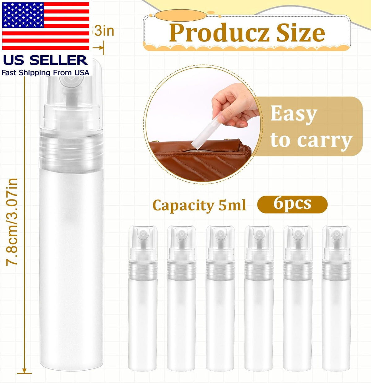 Mini Spray Bottles - 6 Pack 5ml Portable Refillable Plastic Travel Containers
