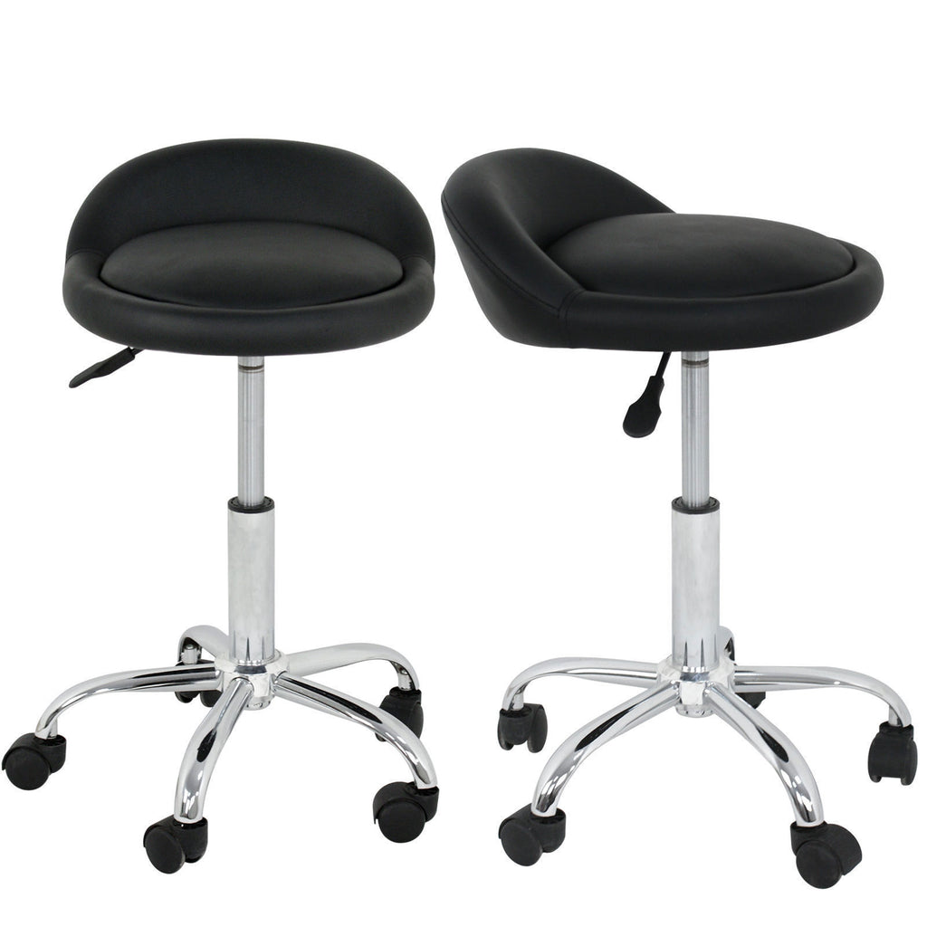 Adjustable Salon Stool with Backrest and Swivel Castors - Black