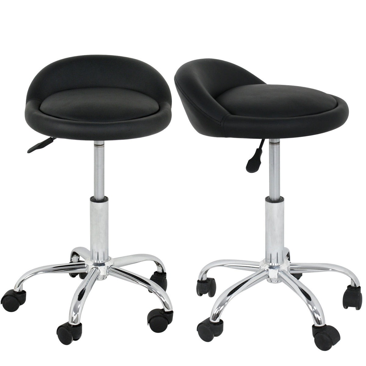 Adjustable Salon Stool with Backrest and Swivel Castors - Black