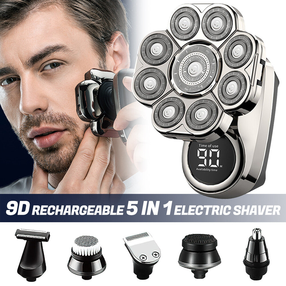 Cordless 9D Electric Head & Beard Shaver Wet Dry Bald Razor Grooming Set
