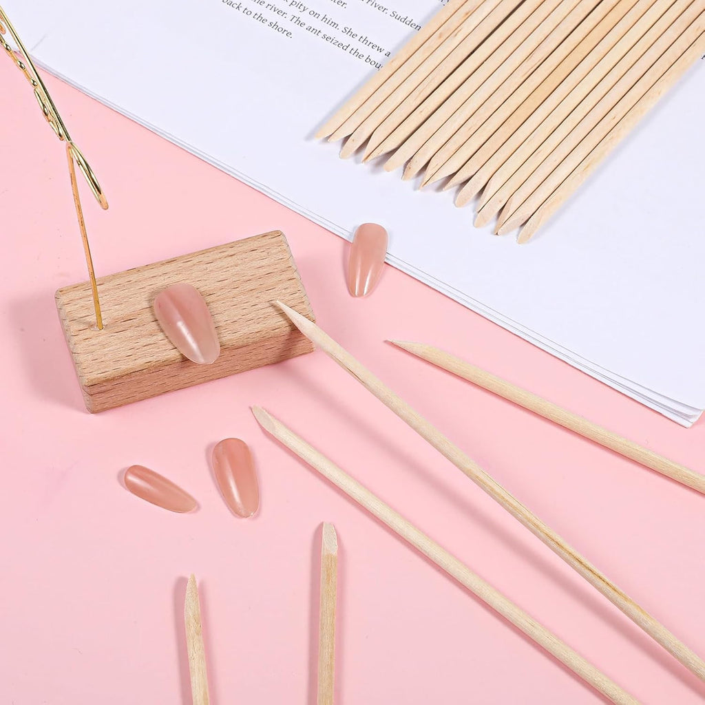 Wooden Double-Ended Cuticle Pusher Sticks - 100 Pack, 7-Inch Nail Care Tools
