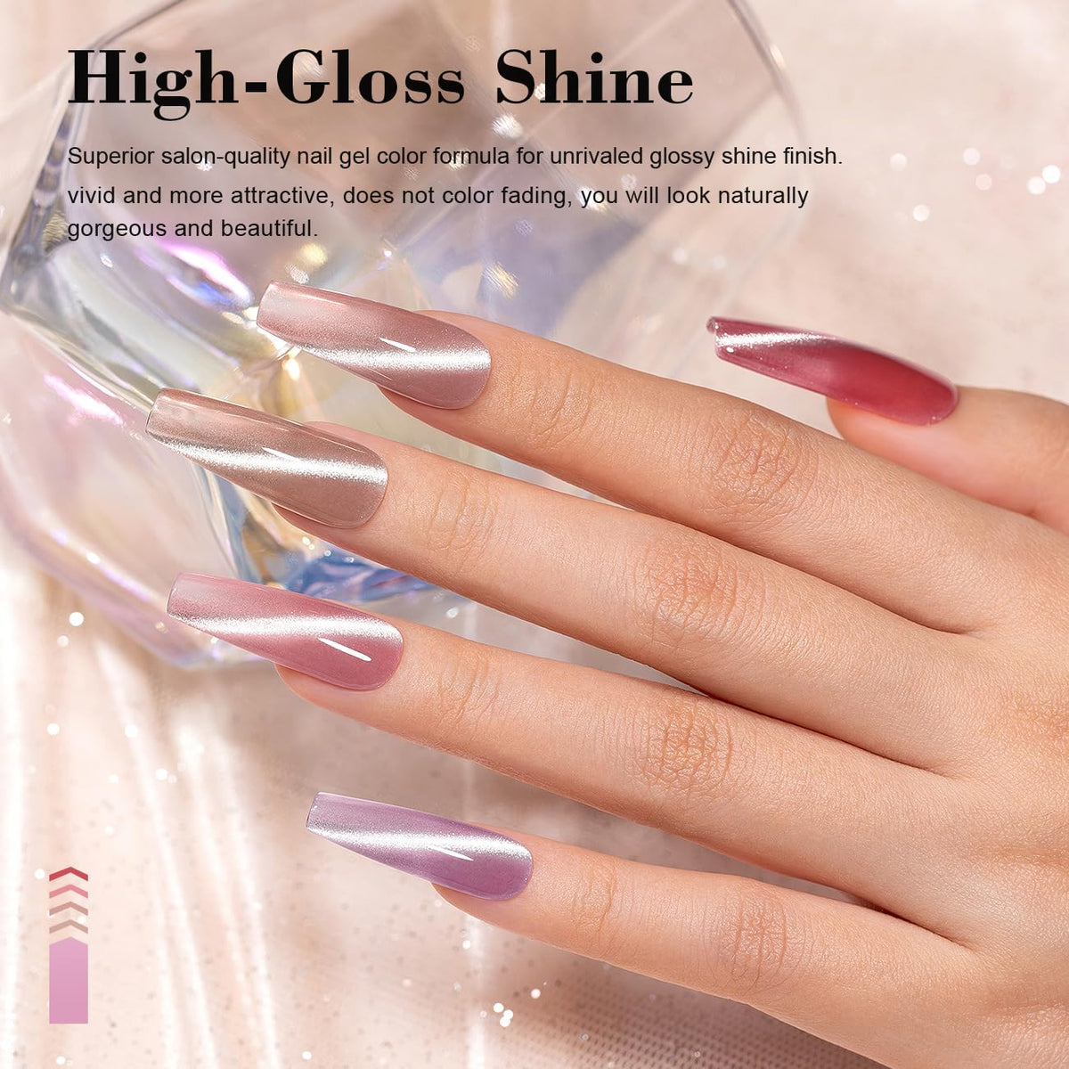 6Pcs Cat Eye Gel Nail Polish Set with Magnetic Sparkle & Glitter