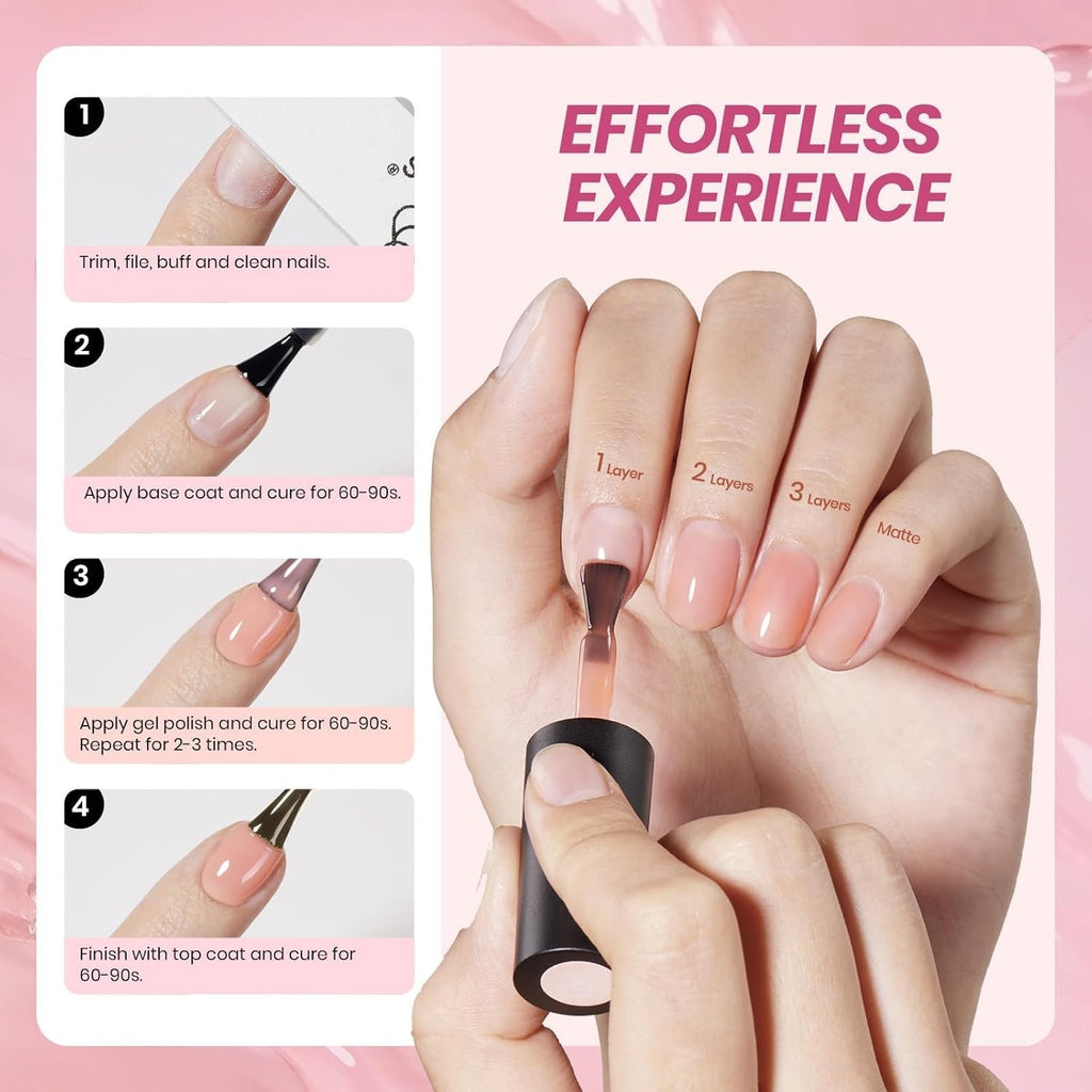 Jelly Gel Nail Polish Set with Top Coats and Nail Tools - 36 Colors for Long-Lasting Manicure