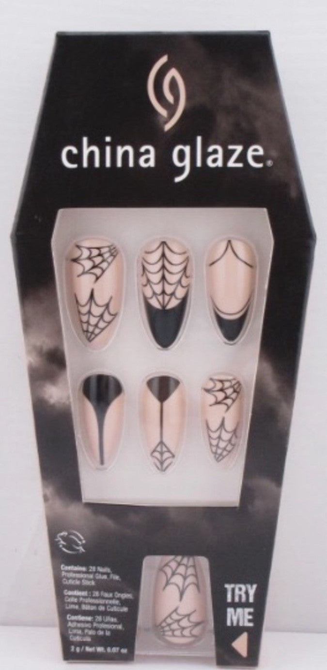 Glue-On Nail Tips with Glue - 28 Count Spider Web Design, 2 Pack