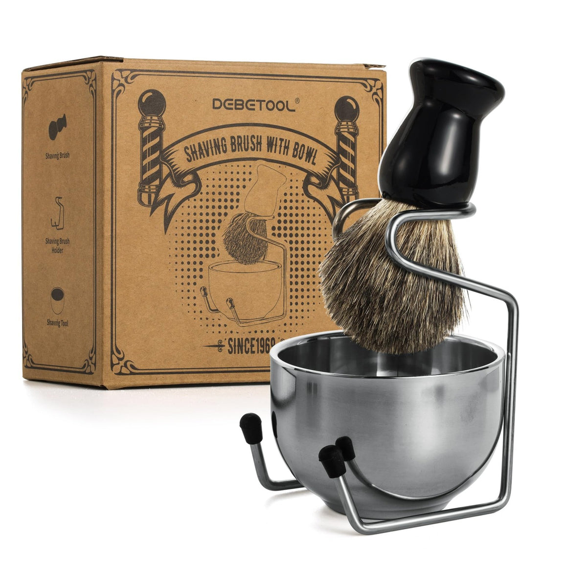 Men's Shaving Brush Set with Badger Hair & Stainless Steel Bowl - Exfoliating Cream