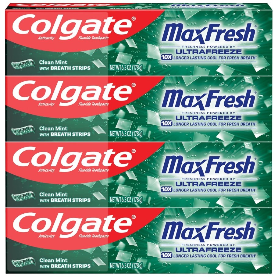 Whitening Toothpaste with Mini Breath Strips - Clean Mint, 6.3 oz, Pack of 4