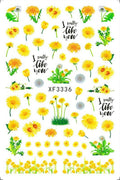 3D Nail Art Decal Stickers - Yellow Dandelion & Green Leaves
