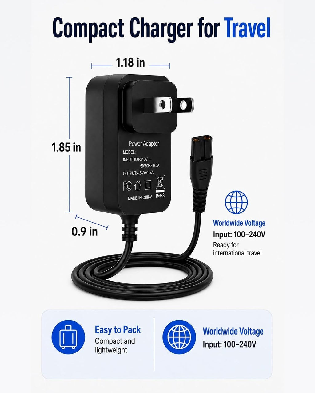 4.5V Replacement Charger Cord for BaBylissPRO Hair Clippers & Trimmers