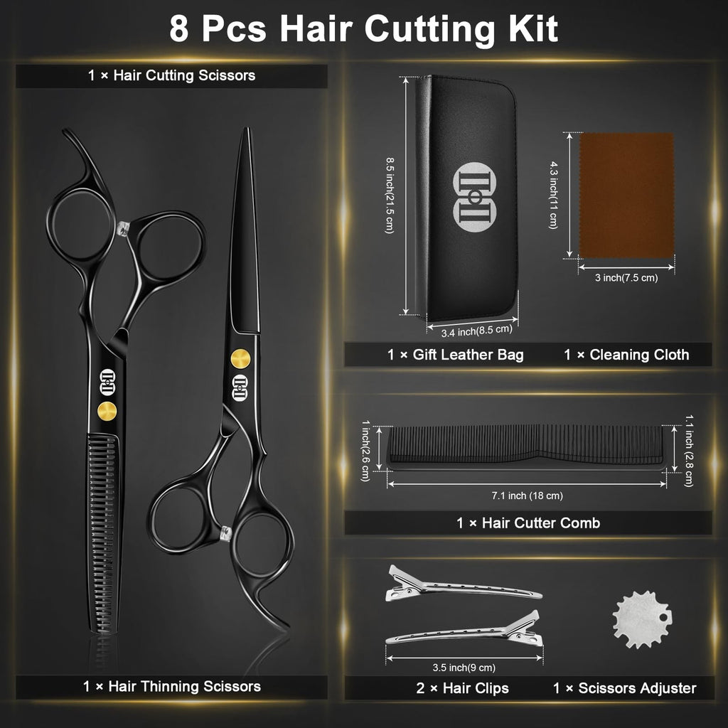 Professional Hair Cutting Scissors Kit 6.7 Inch Barber Shears Set Black