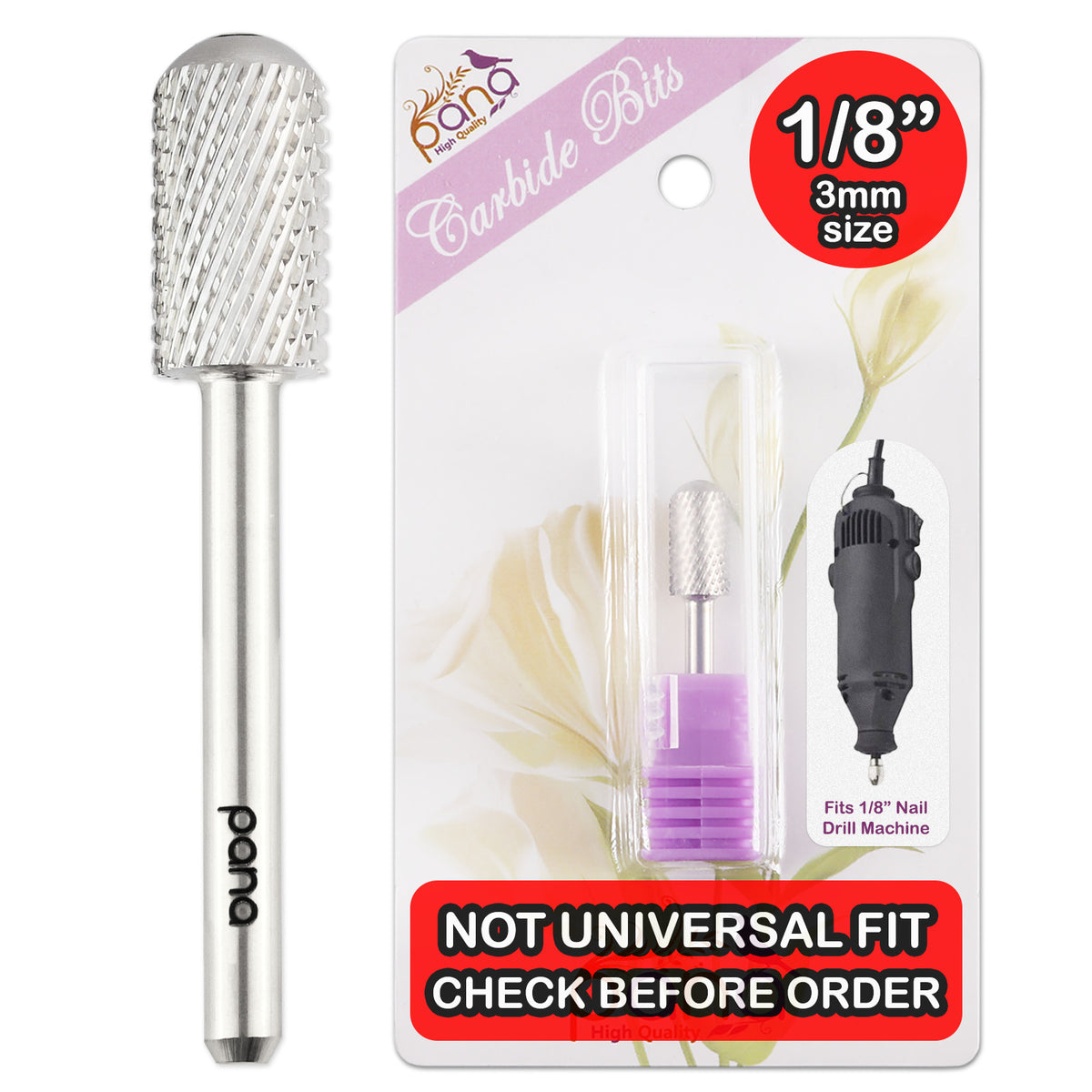 1/8 Inch Shank Nail Carbide Bit - Large Barrel Nail Drill Bit for Shaping & Removal