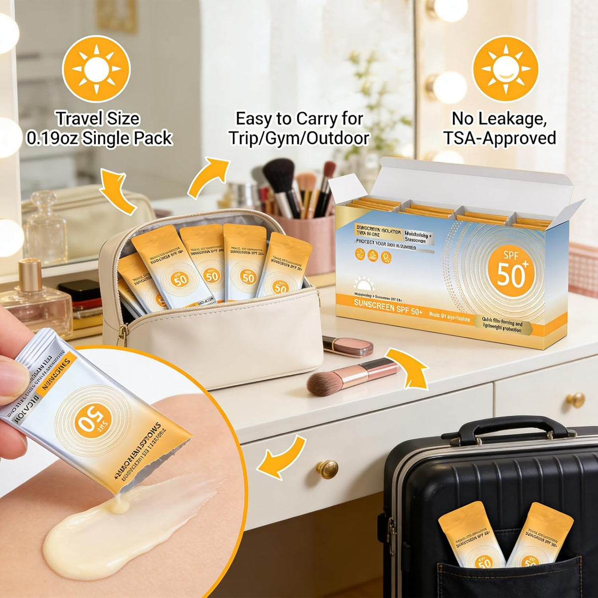 Travel Size Sunscreen SPF 50+ Bulk Pack for Face & Body - Lightweight & Water-Resistant