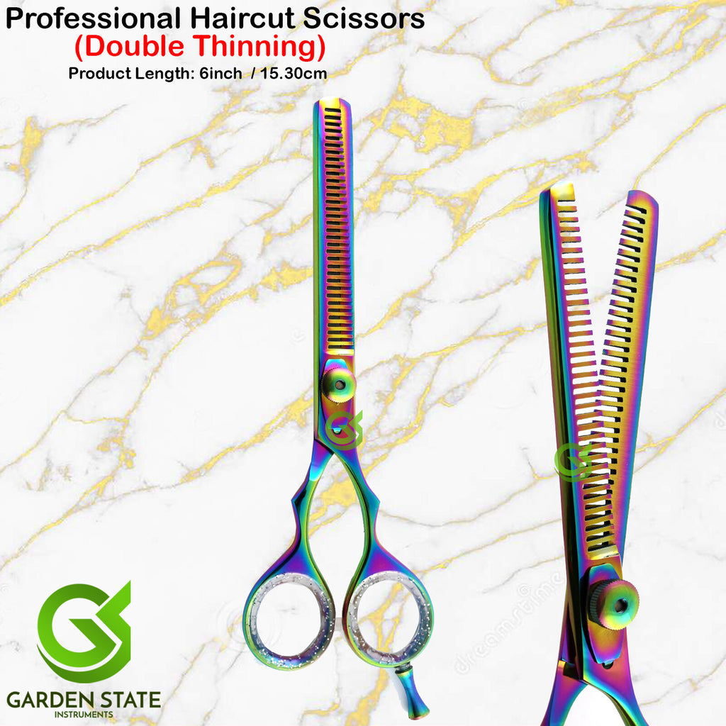 Professional Haircut Scissors 6 Inch Double Edge Thinning Shears Titanium Coated