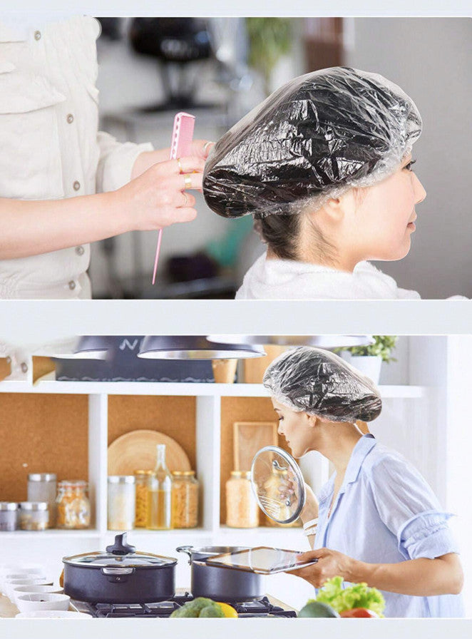 Disposable Plastic Shower Caps for Hair Dye & Salon Use - Waterproof, 100 Pack