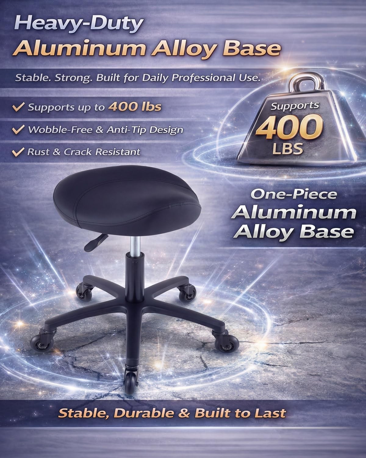 Black Hydraulic Salon Saddle Stool with 360° Swivel for Hair & Tattoo Chairs