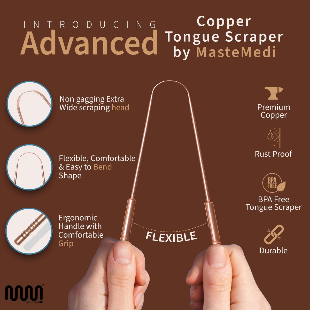 Copper Tongue Scraper for Adults - Oral Hygiene & Bad Breath Relief