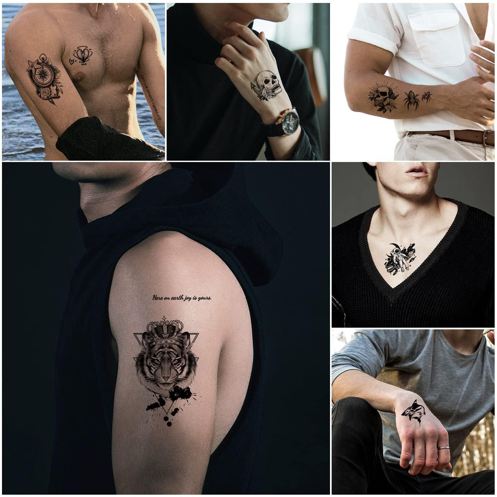 112 Sheets Temporary Tattoos for Men - Waterproof Body Art Stickers 360+ Designs