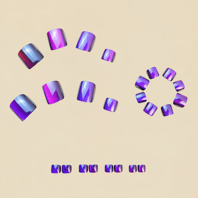 48 Pack Purple Cat Eye Toe Press-On Nails Short Square Glossy Fake Nails