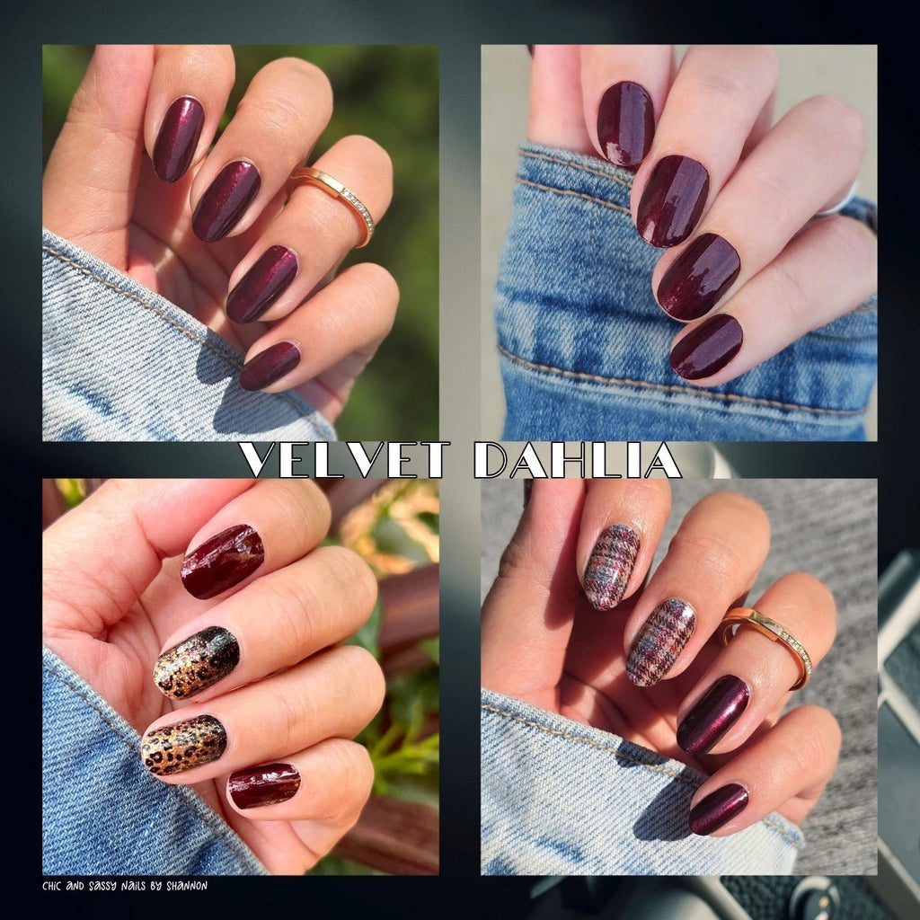 Velvet Dahlia Burgundy Wine Shimmer Nail Polish Strips - Easy Peel & Apply