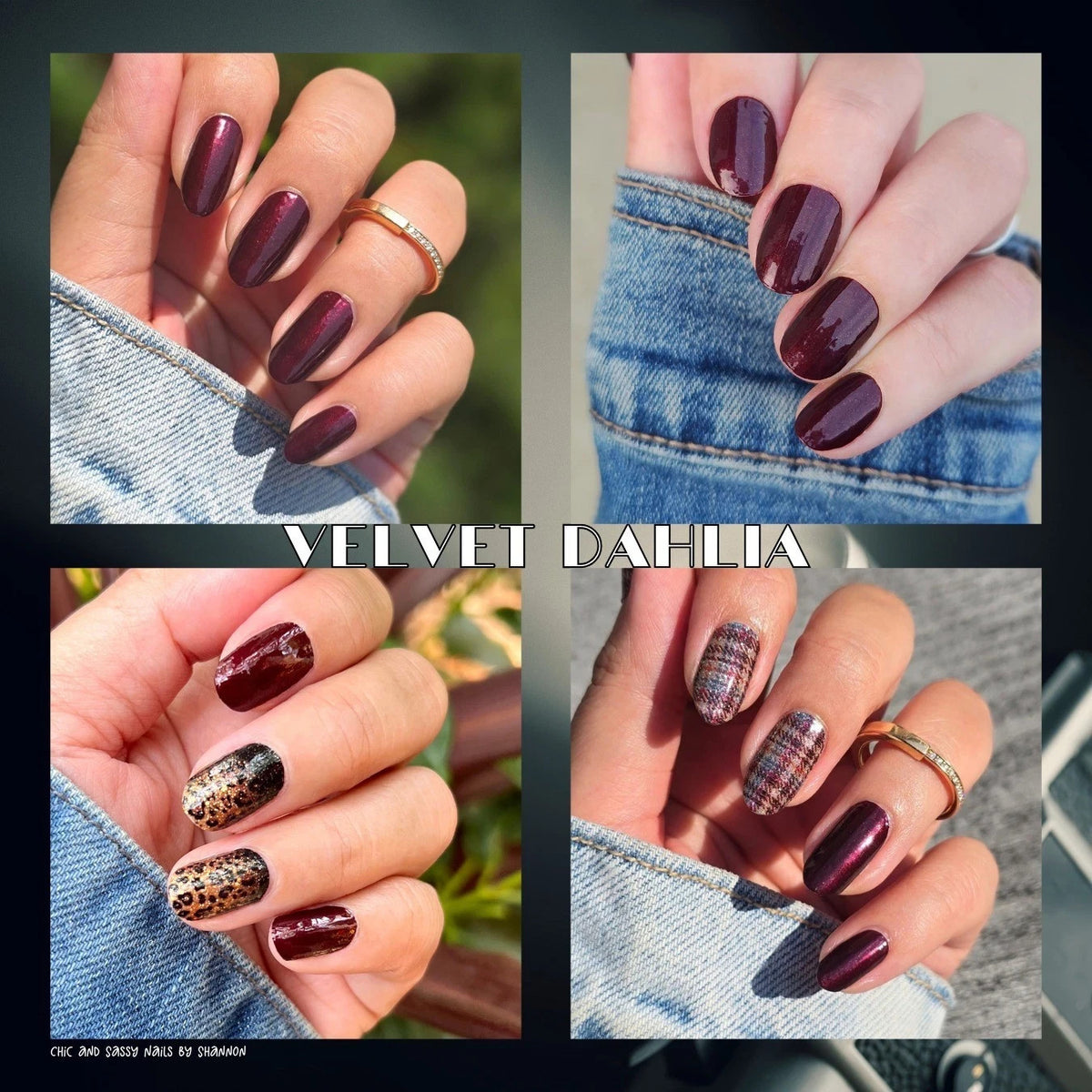 Velvet Dahlia Burgundy Wine Shimmer Nail Polish Strips - Easy Peel & Apply