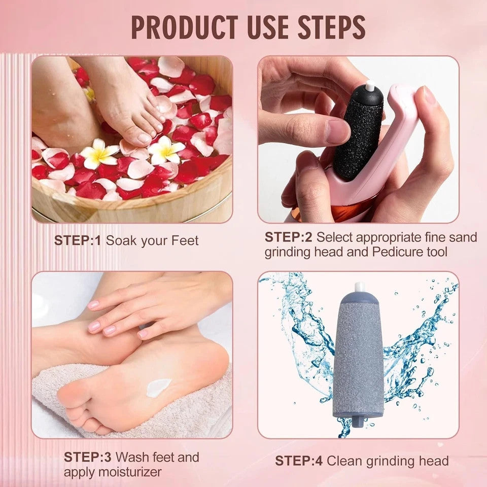 Rechargeable Electric Foot Callus Remover with 2 Sanding Heads for Pedicure & Exfoliation