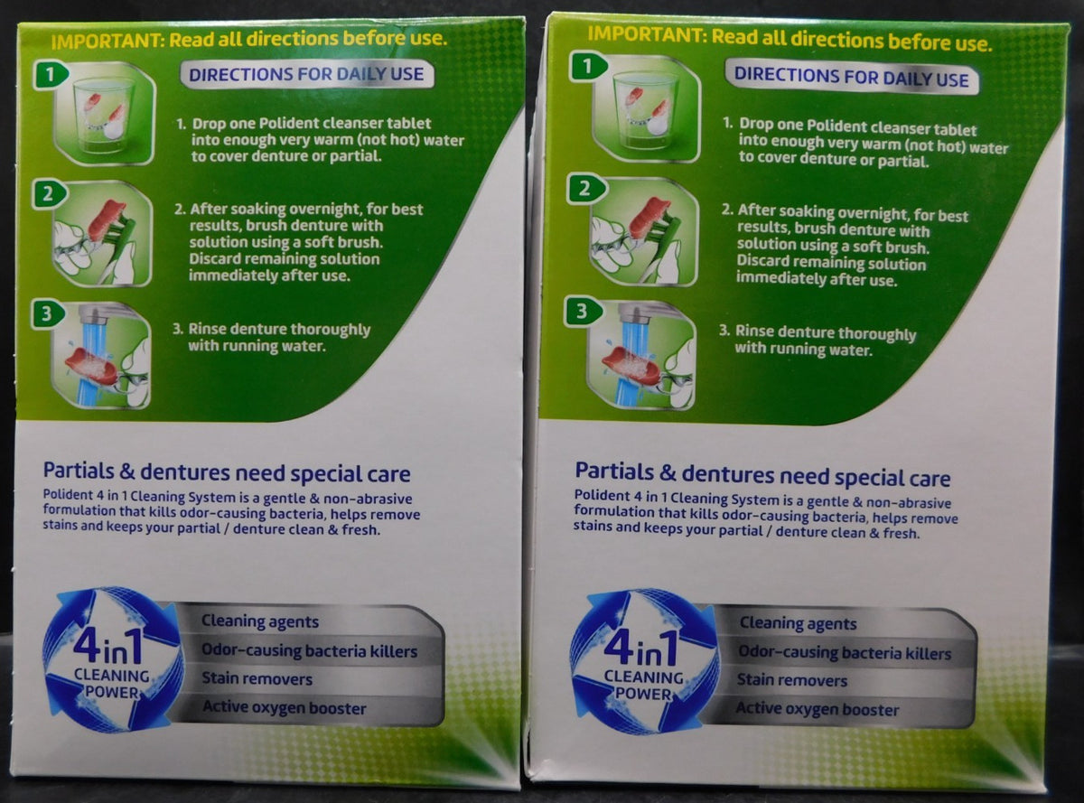 Denture Cleaning Tablets Pack - Polident Overnight Whitening, 240 Tabs