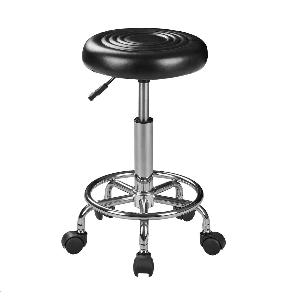 Adjustable Salon Stool with Footrest - Backless, Black, Comfortable & Sturdy