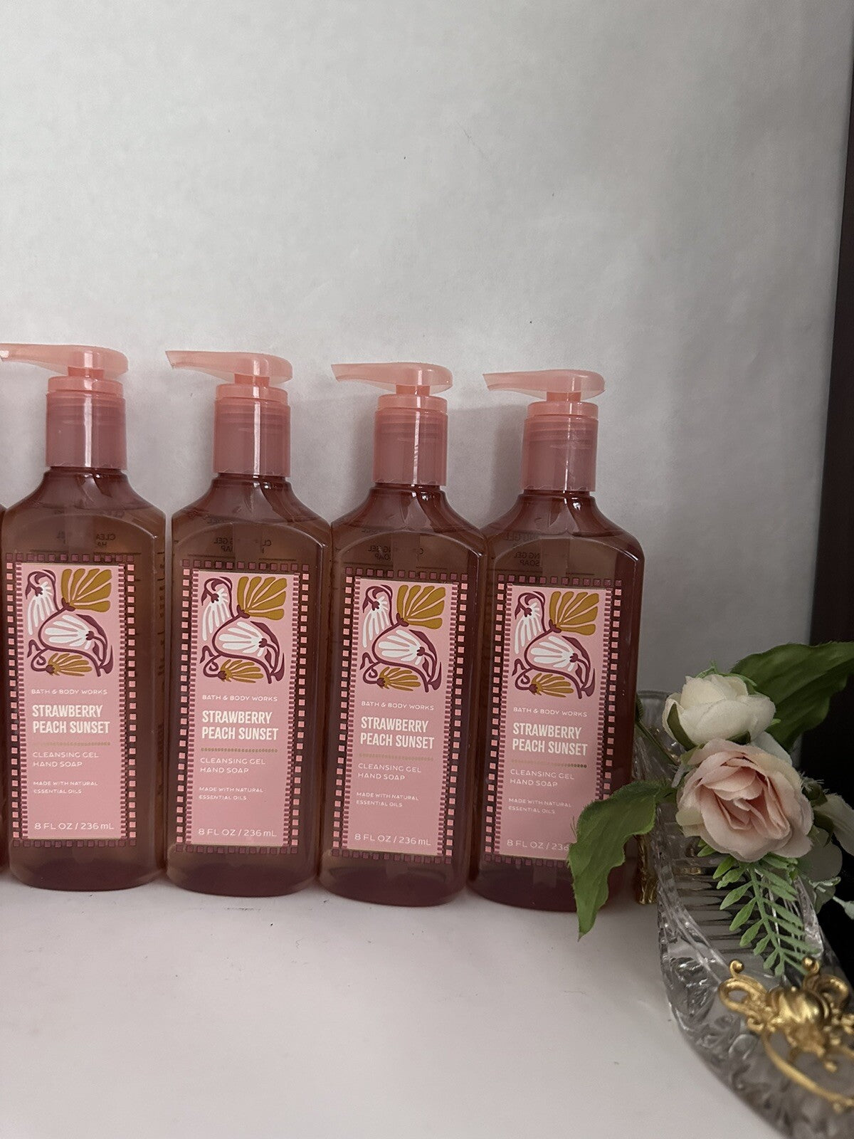Strawberry Peach Sunset Hand Soap - Bath & Body Works Cleansing Gel, 4 Pack