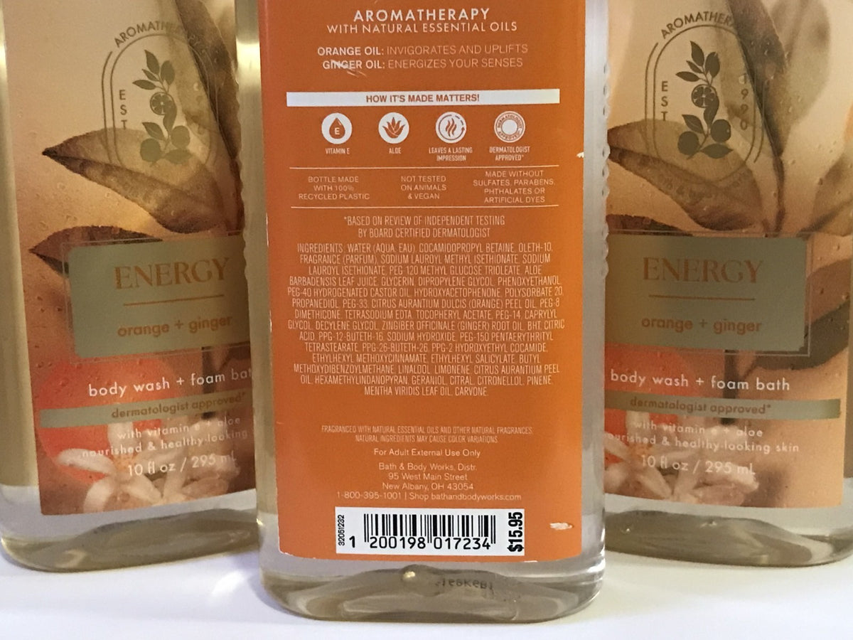 Orange Ginger Body Wash - Aromatherapy Shower Gel 10 oz for Energy