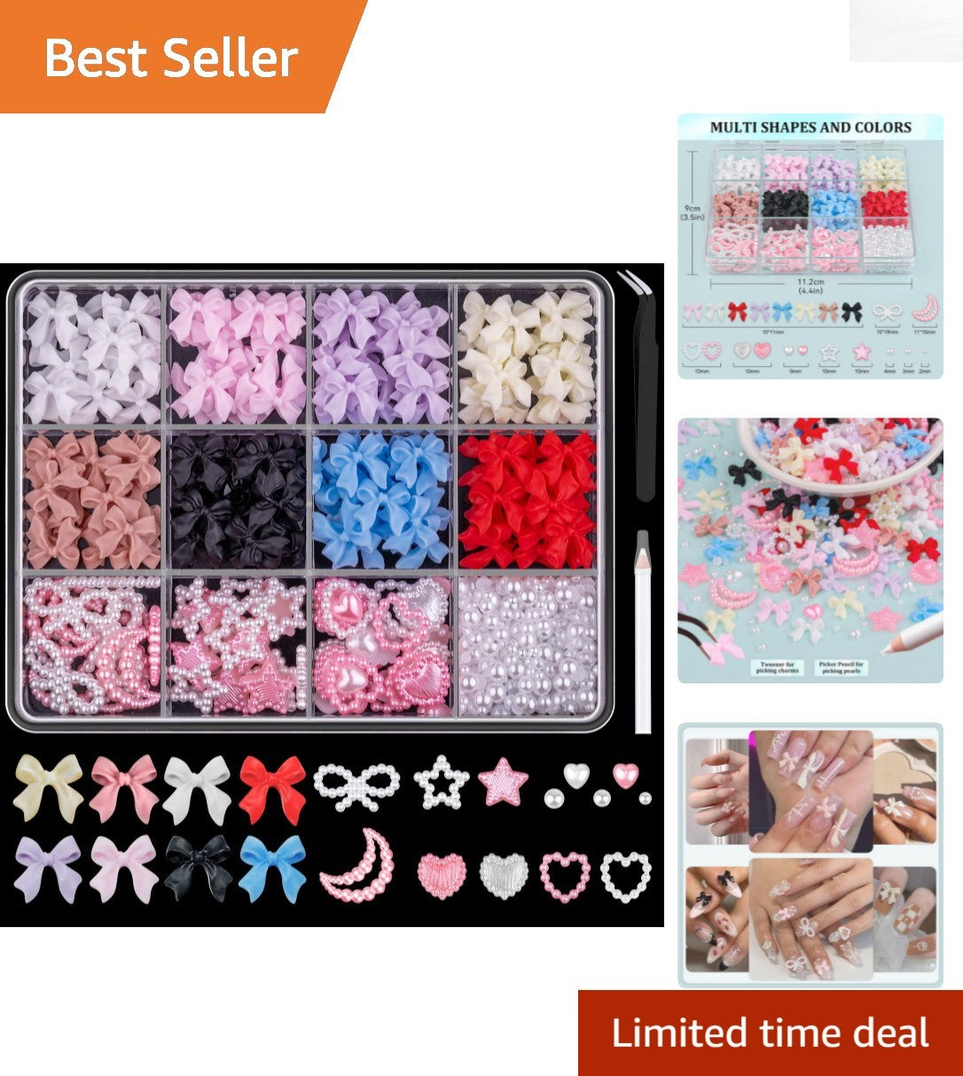 600 Pcs Nail Charms & Flatback Pearls Set for Nail Art - 8 Colors