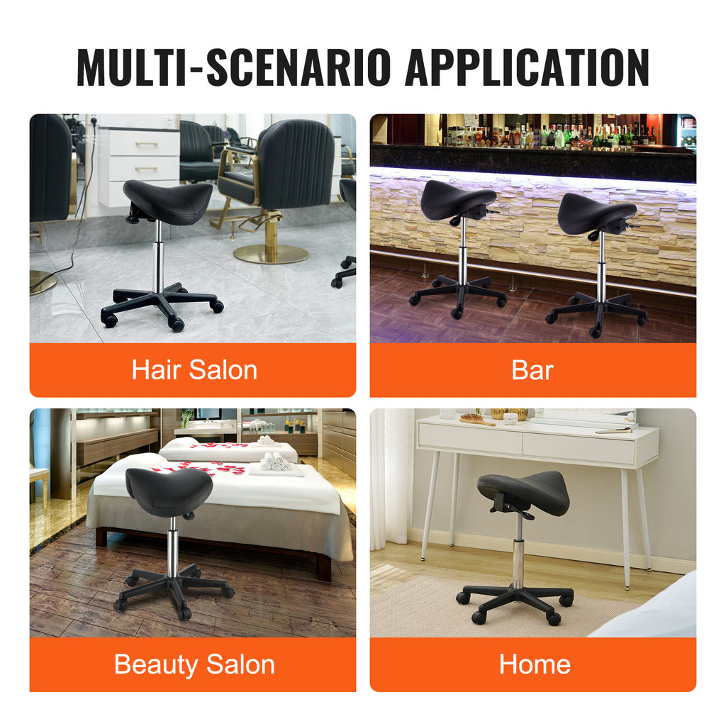 Ergonomic Saddle Stool with Wheels - Adjustable Height & PU Leather Seat