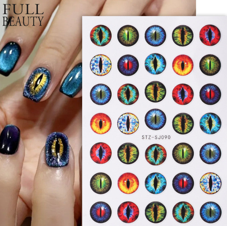 2pcs Dinosaur Eye Nail Stickers 3D Dragon Cat Eye Nail Art Decals
