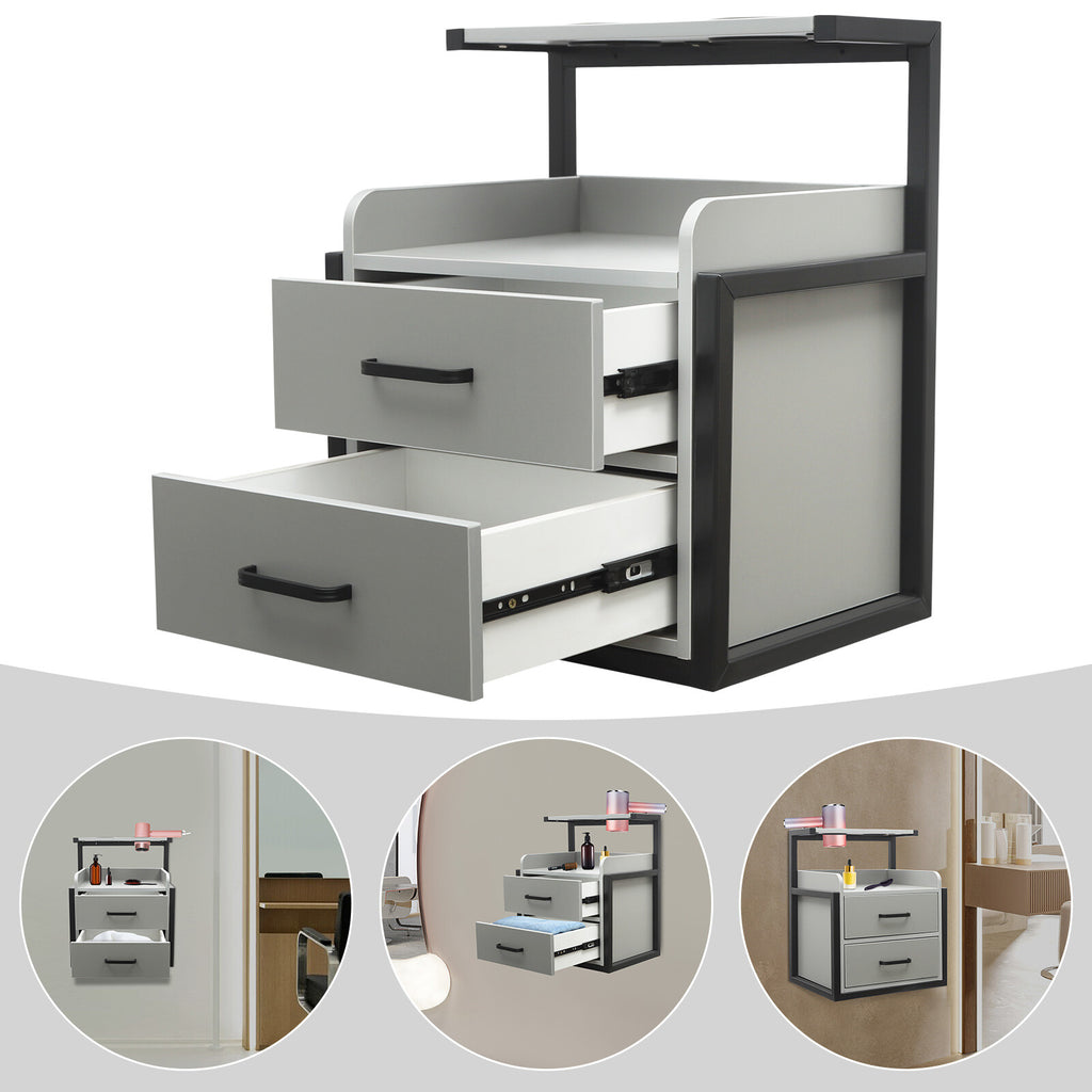 Wall Mounted Salon Storage Cabinet for Hair Salon Equipment - Black & Grey