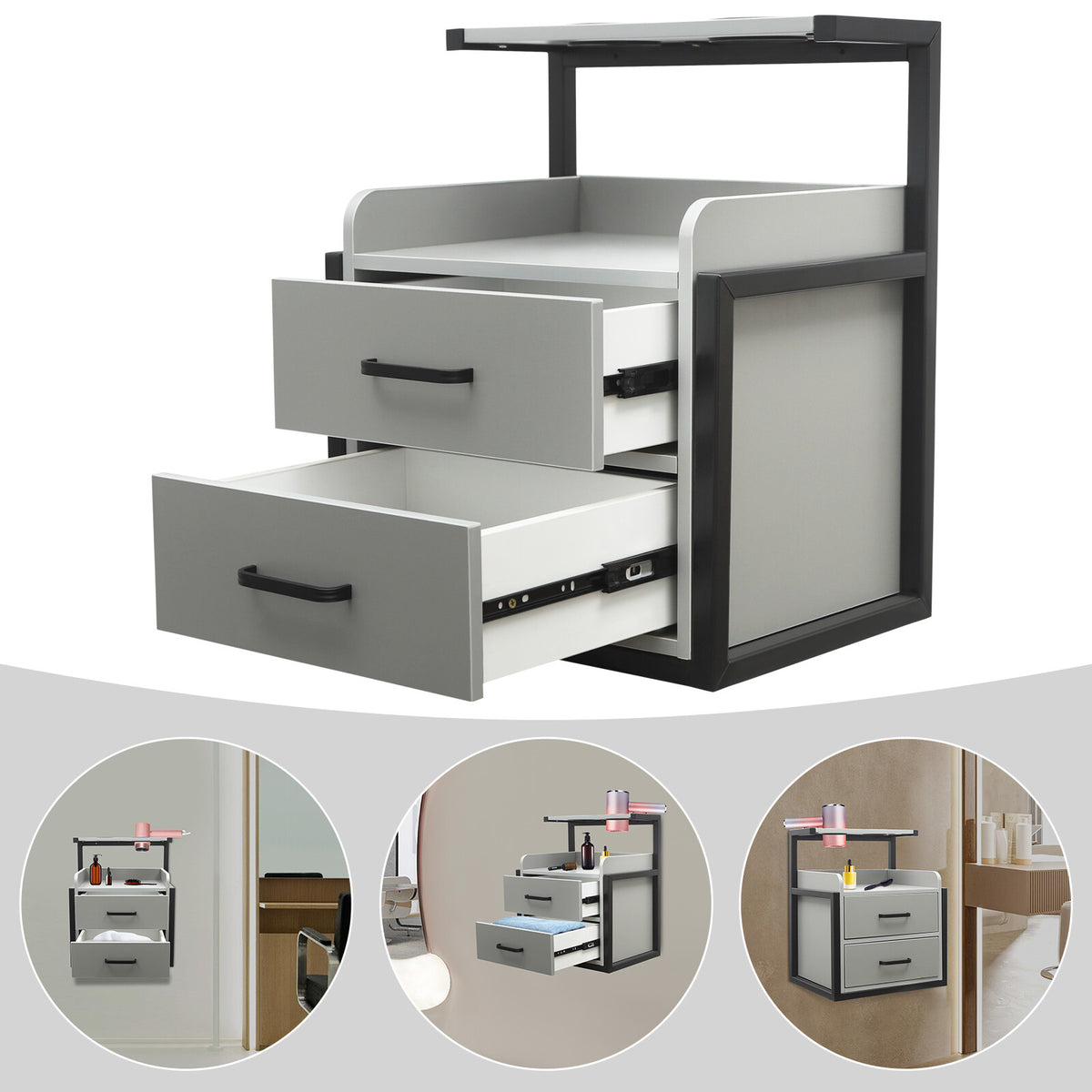 Wall Mounted Salon Storage Cabinet for Hair Salon Equipment - Black & Grey