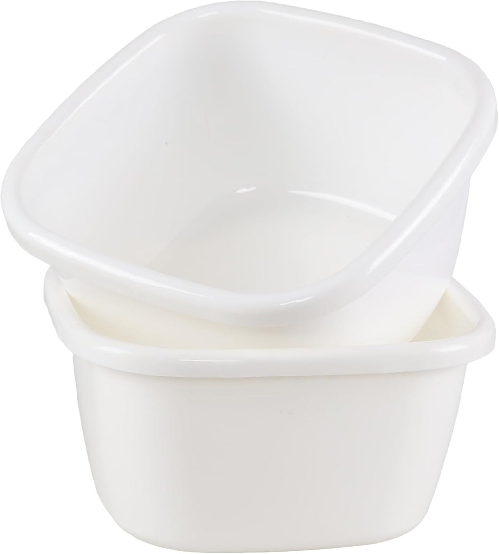 Large Deep Square Plastic Wash Basin - 18 Quart Multipurpose Dishpan, Pack of 2