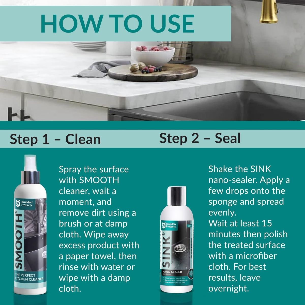 Sink Care Kit - Cleaner & Nano Sealer for Granite, Ceramic & Natural Stone Sinks