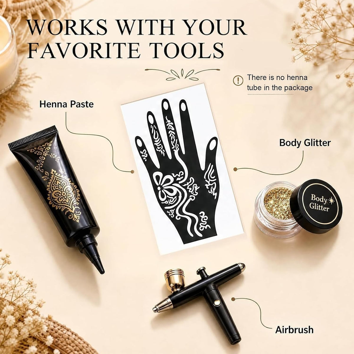 Henna Tattoo Stencil Kit – 97 Designs, Reusable Mehndi Templates, 18 Sheets