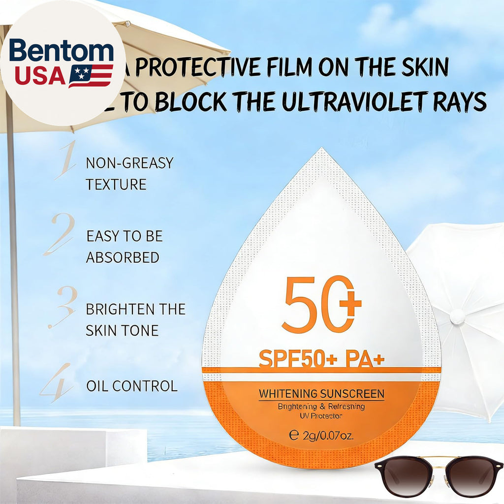 30 Pcs Travel Sunscreen SPF 50+ Packets for Face & Body, Waterproof & Non-Greasy