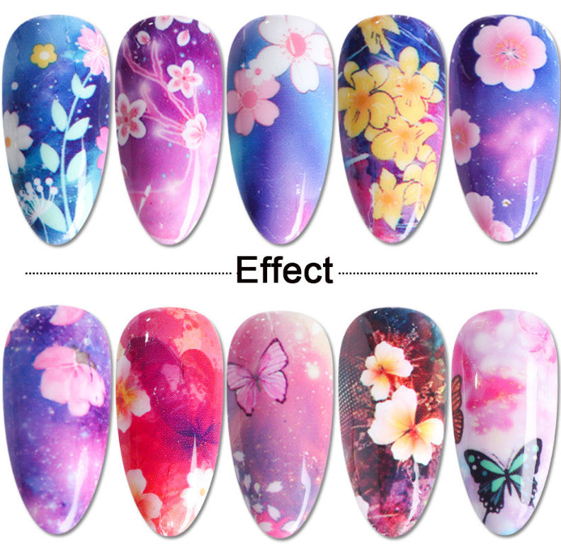 10 Sheets Butterfly Flower Nail Art Transfer Foil Decals for Manicure DIY