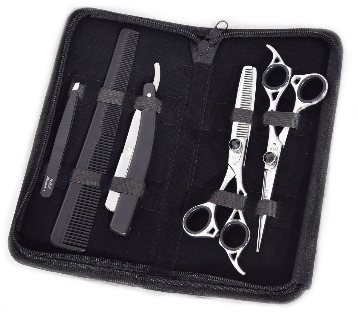 Professional Hair Cutting and Thinning Scissors Set with Razor and Pouch