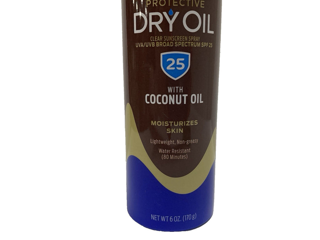 SPF 25 Dry Oil Sunscreen Spray with Coconut Oil - Water-Resistant, 6 Oz., 3 Pack