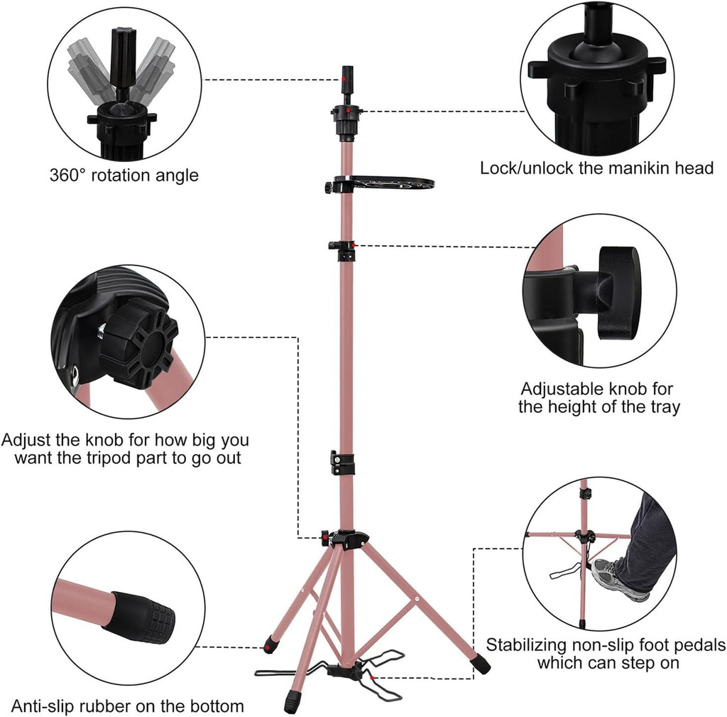 Adjustable Folding Wig Stand Tripod with Foot Panel and Travel Bag